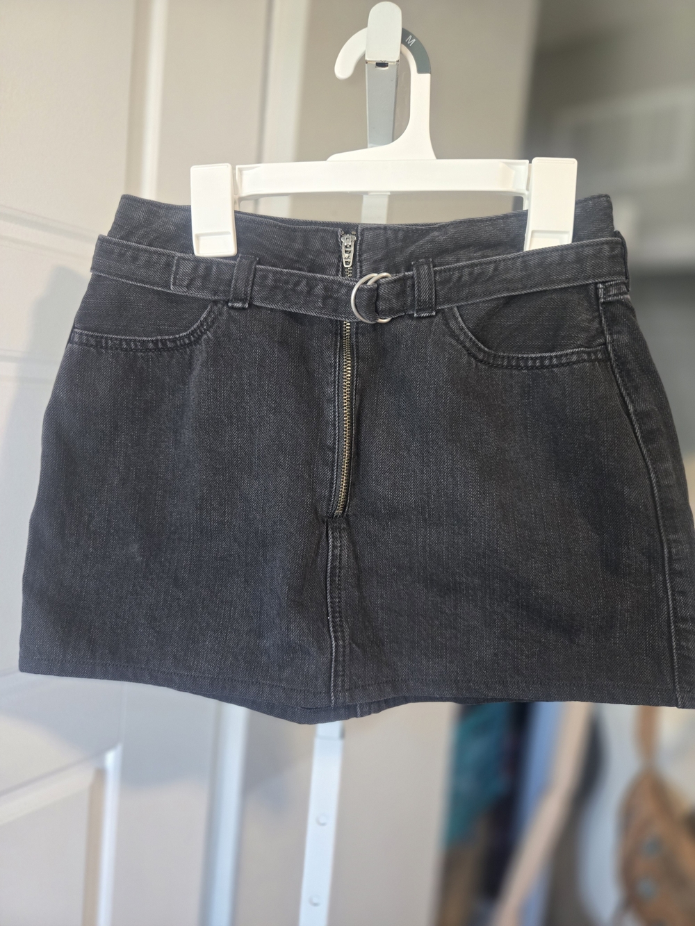Hollister Charcoal Black Denim Mini Skirt with Ring Waist Detail